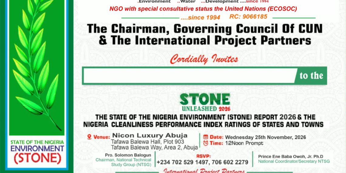 STONE 2026 UNLEASHED: CLEAN-UP NIGERIA to present National Environmental Report, Nigeria Cleanliness Performance Index