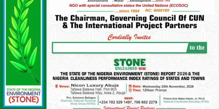 STONE 2026 UNLEASHED: CLEAN-UP NIGERIA to present National Environmental Report, Nigeria Cleanliness Performance Index